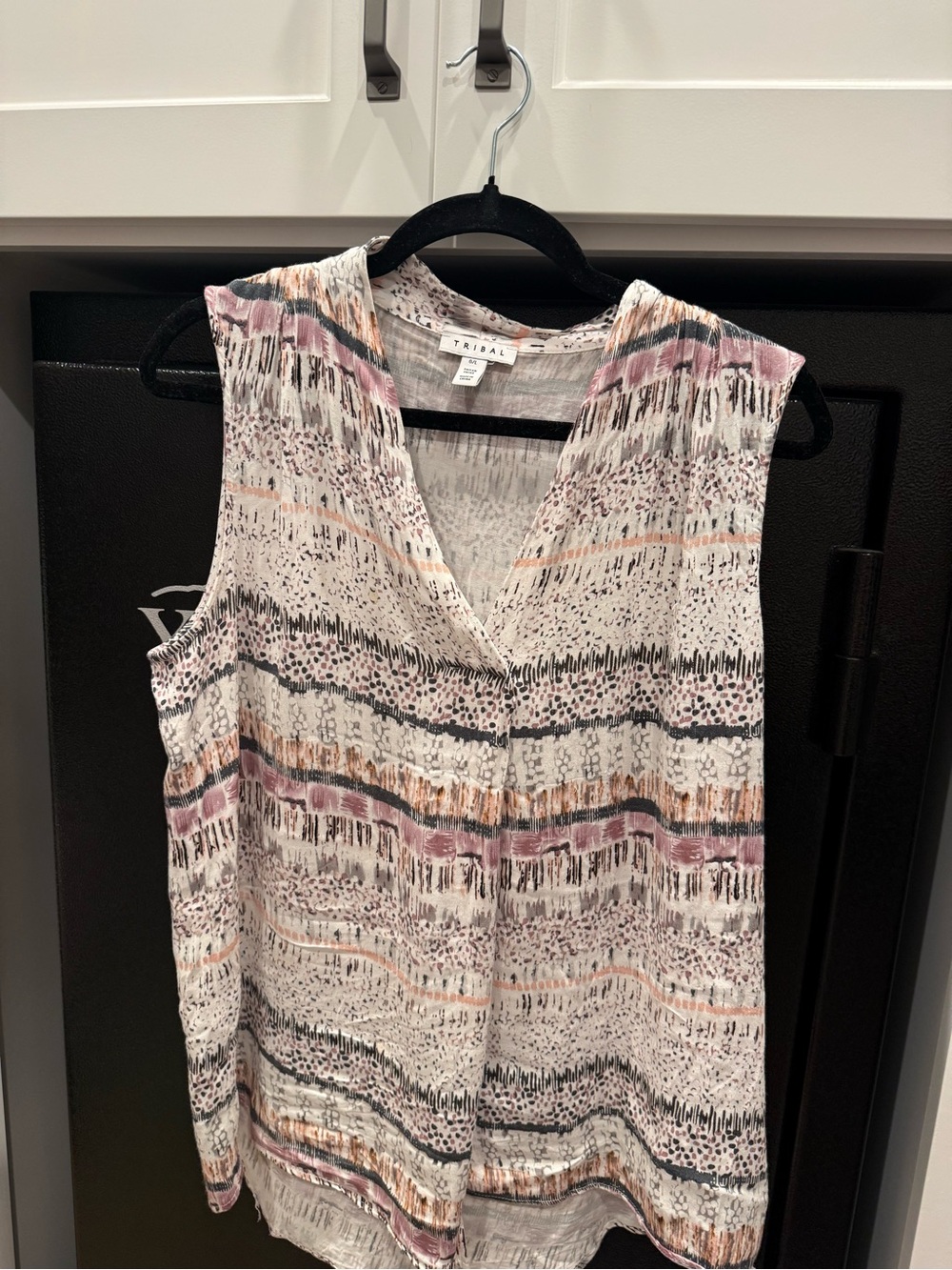 Tribal Cream Pink & Black Striped V-Neck Sleeveless Camisole